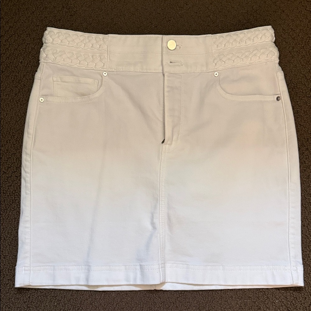 White House Black Market White Braided-Waist Mini Skirt